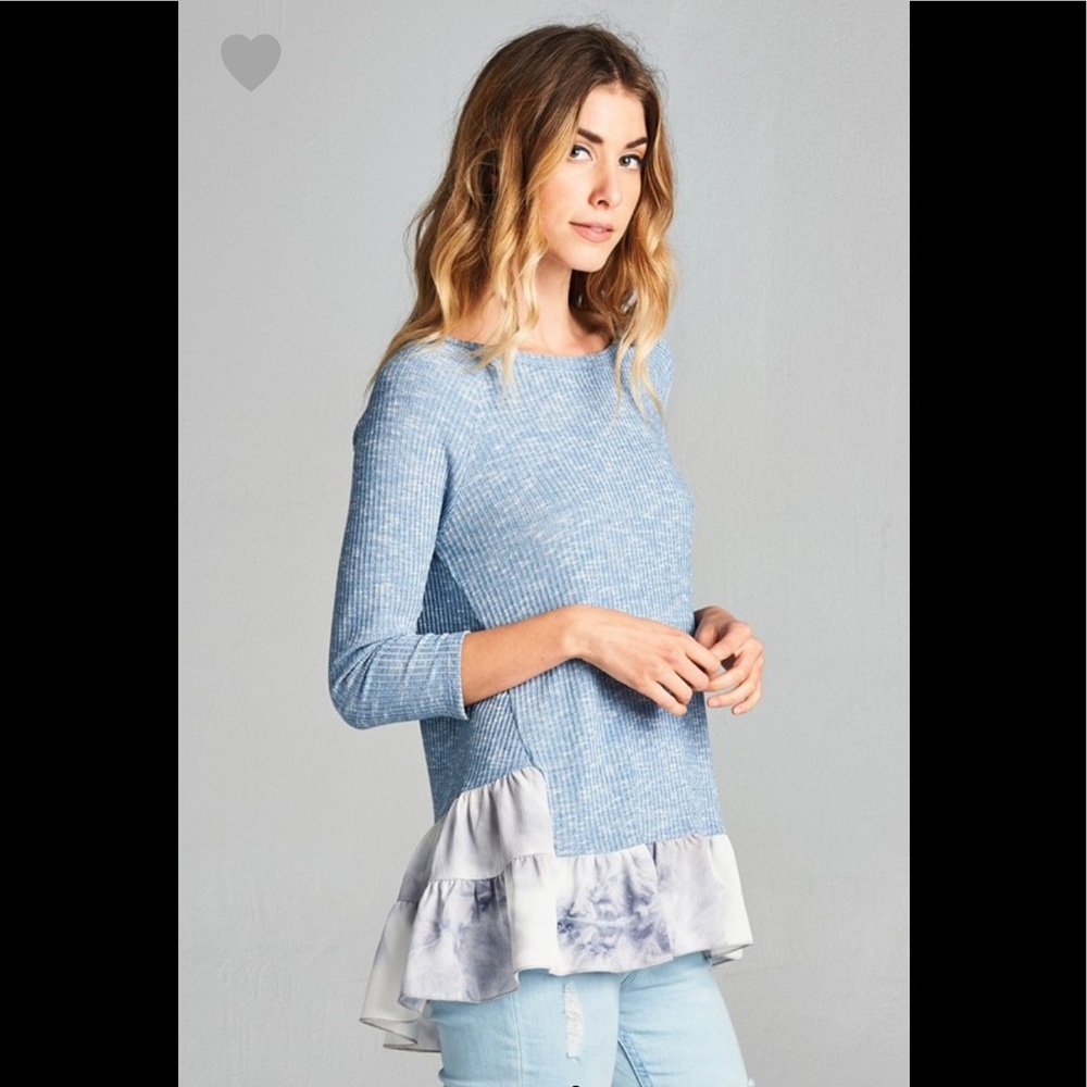 ❤️blue ribbed tie-dye top - Picture 3 of 7